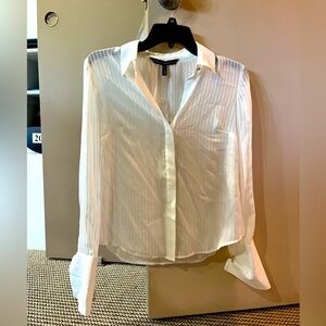 NWT White House Black Market Sheer White Button Up